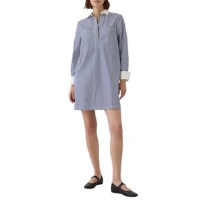 GAP Navy and White Striped Mini Shirt Dress Pockets & oversized cuffs Size M